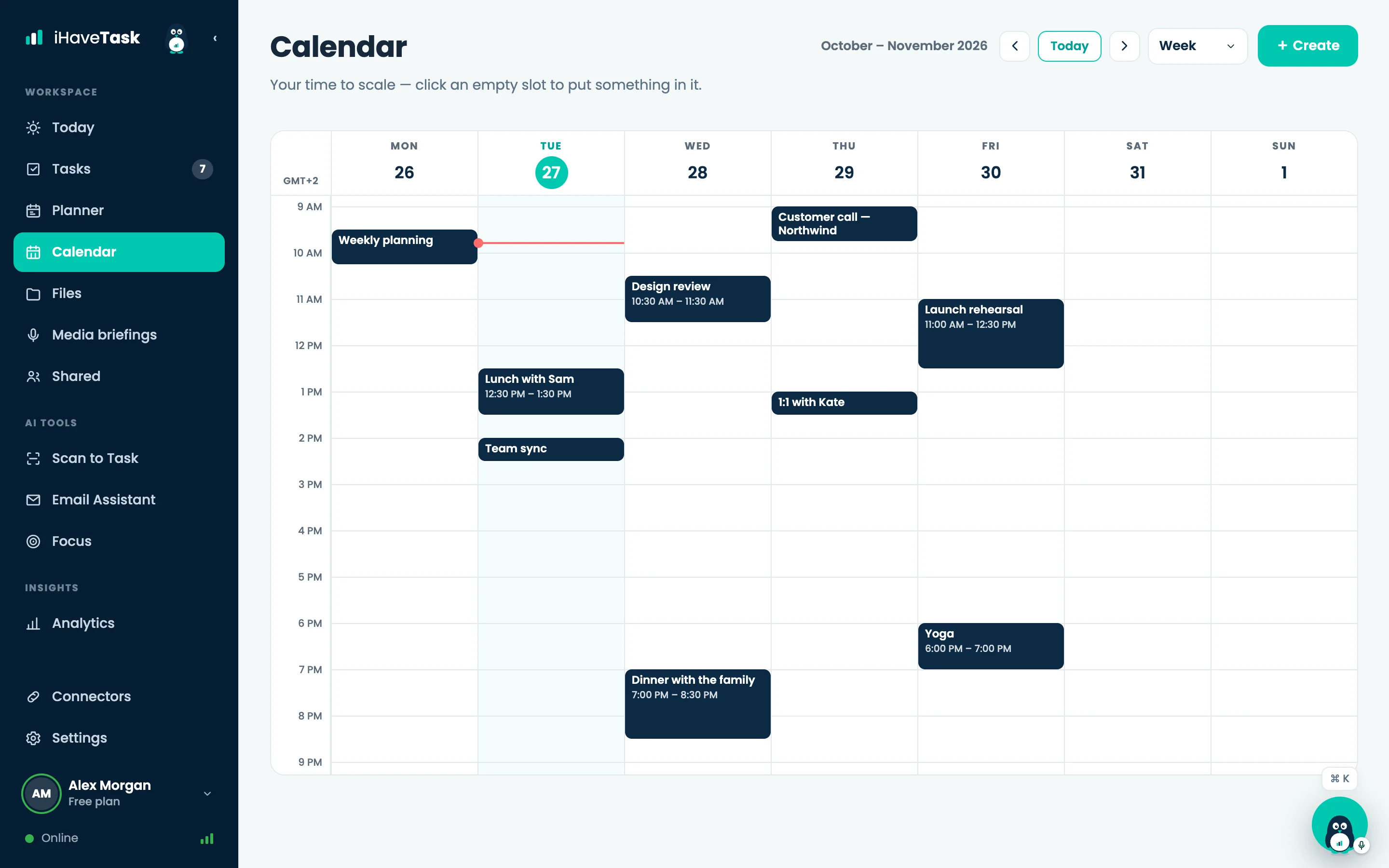 The Calendar's week view with meetings